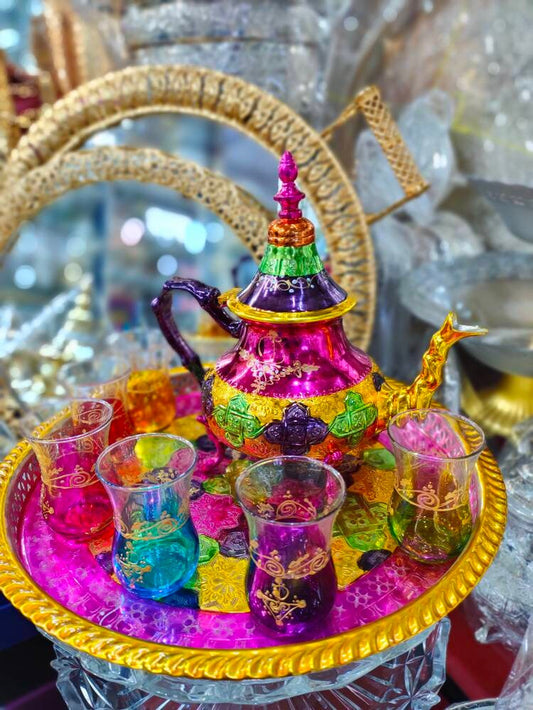 Moroccan Handmade Hand Painted Multicolor Tea Set