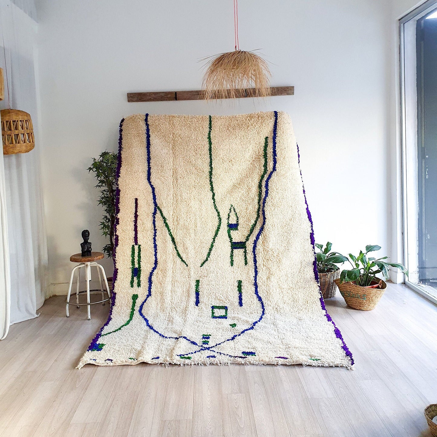 Colorful Handwoven Rug Moroccan Wool Rug Soft Thick Wool Rug Azilal Boujad Rug