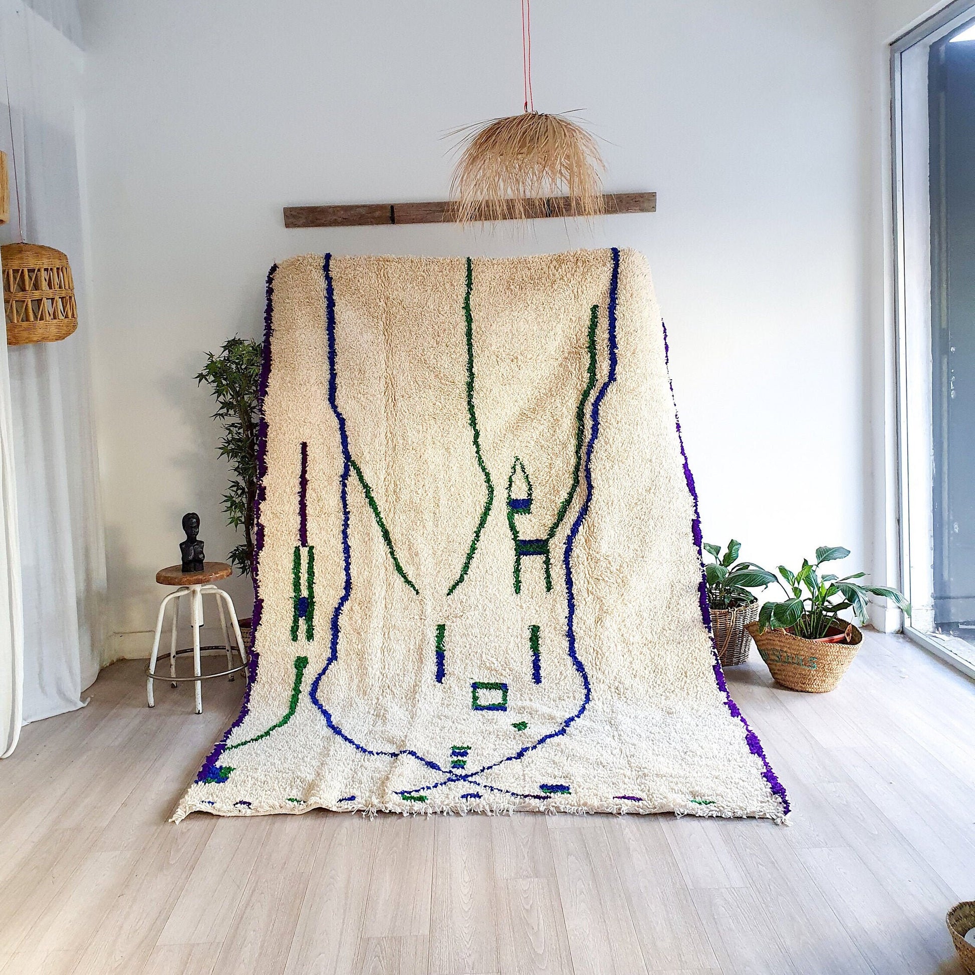 Colorful Handwoven Rug Moroccan Wool Rug Soft Thick Wool Rug Azilal Boujad Rug