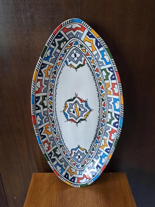 Moroccan Oval Ceramic Serving Plate – Hand-Painted Boho Tableware, Colorful Platter, Artisan Kitchen Decor, Large Dish