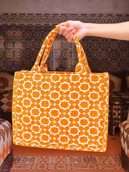Handmade Moroccan Tote Bag with Zellij Tile Design, Large Durable Tote for Everyday Use, Unique Cultural Gift, Eco-Friendly Beach Bag