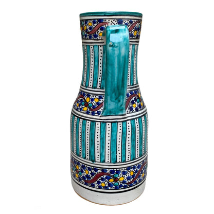 Handmade and Hand-Painted Moroccan Pottery Pitcher, Fes Ceramic Pitcher, Handmade Ceramic Pitcher