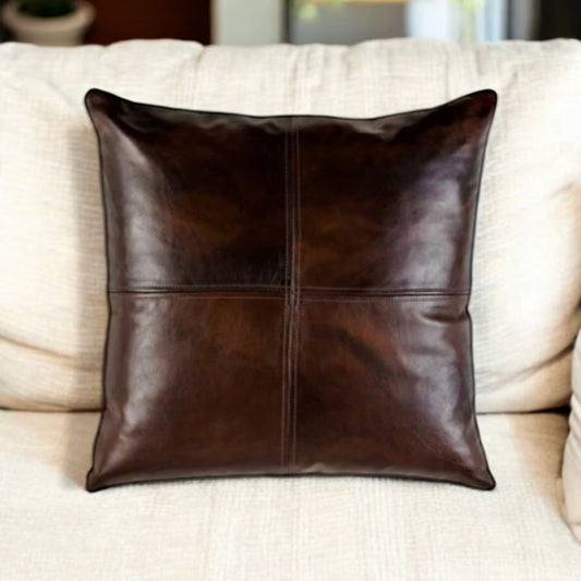 Handmade Dark Brown Genuine Lambskin Leather Pillow Cover. Sofa Cushion Case. Boho Decor. Brown Pillow Case. Square Leather Pillow Cover.