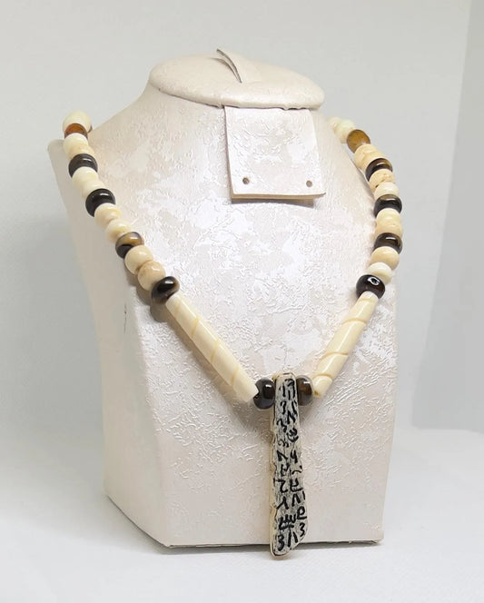 Antique African Bone Necklace with Wolf Fang Pendant, Real Bone Jewelry, Bone Choker with Tribal Pendant, Gift for Her or Him
