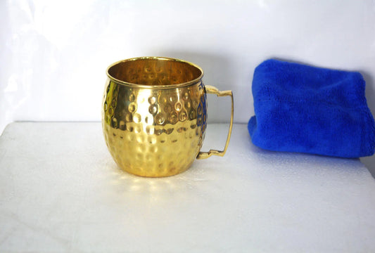 Set of 2 Hand-Hammered Brass Tumblers, Genuine Artisanal Copper Mug