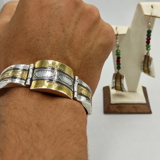 Open Bangle Cuff Bracelet and Earrings, Made with Sterling Silver and Clean Copper, Newly Engaged Gift