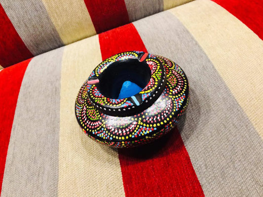 Moroccan round Ceramic Ashtray with 3 Cigarette Holder Slots, Black Ashtray, Multicolore Ashtray, Decorative Ashtray, Cigar Ashtray