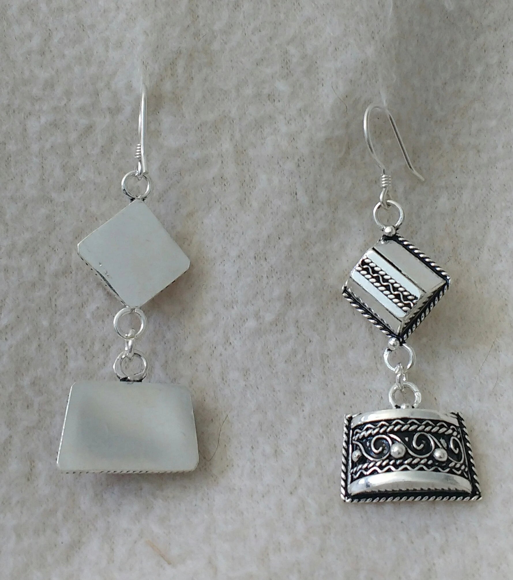 Berber Silver Earrings, Geometric Drop Style, Moroccan