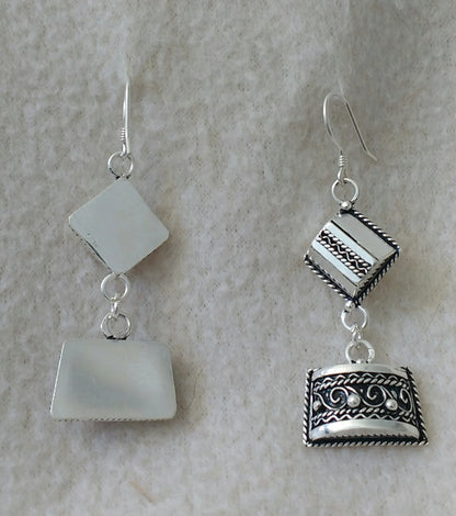 Berber Silver Earrings, Geometric Drop Style, Moroccan