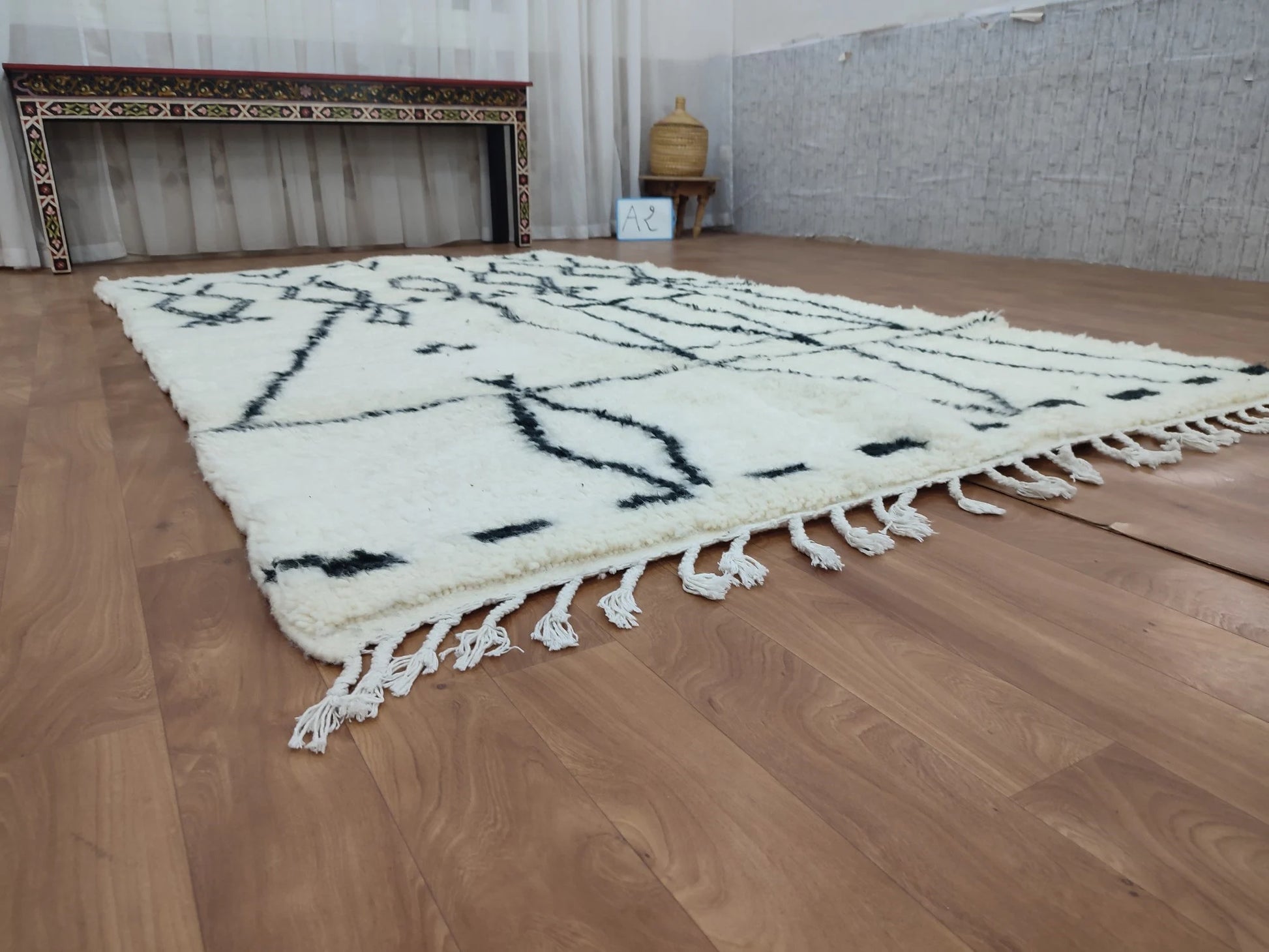 Beni Ouarain White Black Moroccan Rugs - Moroccan Beni Ourain Rug Style - Morrocan Rug Wool Berber Design - Handmade Rug - Berber Rugs Style