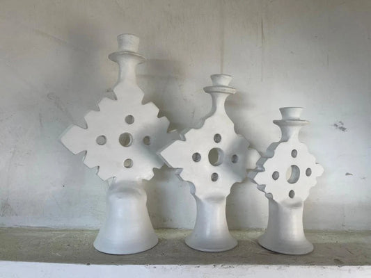 PROMOTION Set of 3 Moroccan Stucco Candles White