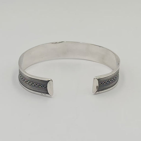 Bangle Bracelet 925 Sterling Silver Open Charm, Fine Jewelry Cuff Bracelet, Bracelet Decorated with Silver Wires, Handmade in Tiznit Morocco