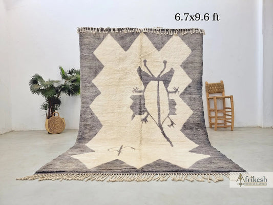 HANDMADE MRIRT RUG 6X9, Soft Moroccan Rug, Large White & Gray Rug, High Quality Wool Rug, Abstract Beni Mrirt Rug, Shagyy Berber Carpet.