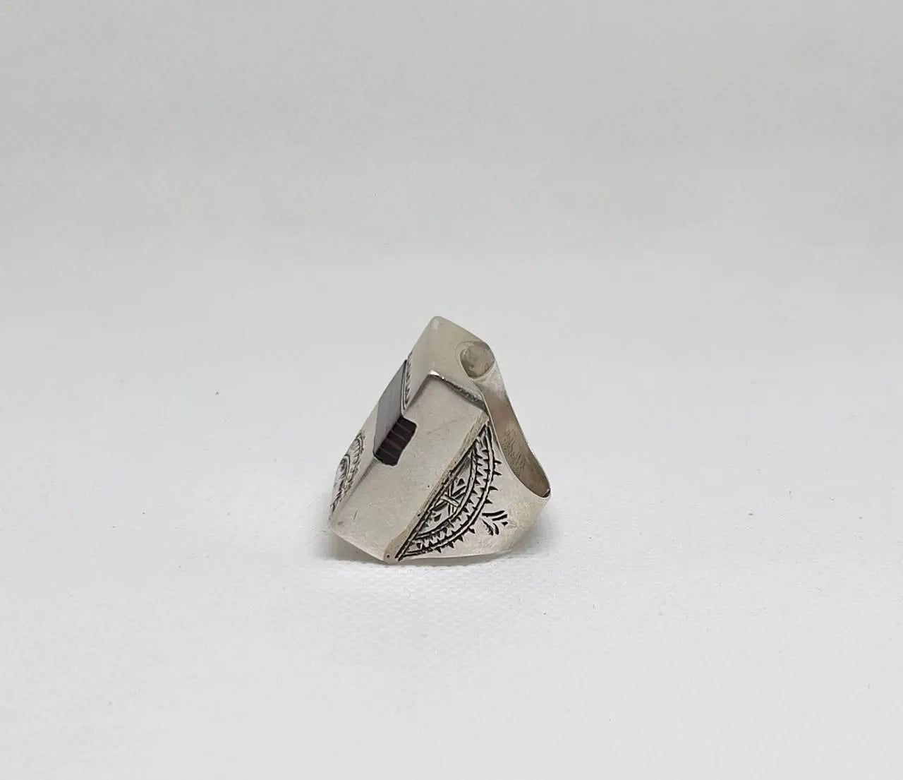 Vintage Berber Sterling Silver Ring, Handmade Tuareg Ring Silver Sterling with Sahara Ebony Wood, Moroccan Jewelry, Gift for Him Size 11 US