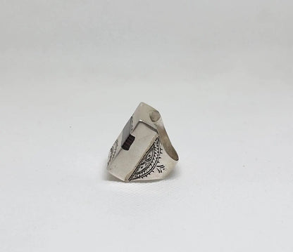Vintage Berber Sterling Silver Ring, Handmade Tuareg Ring Silver Sterling with Sahara Ebony Wood, Moroccan Jewelry, Gift for Him Size 11 US