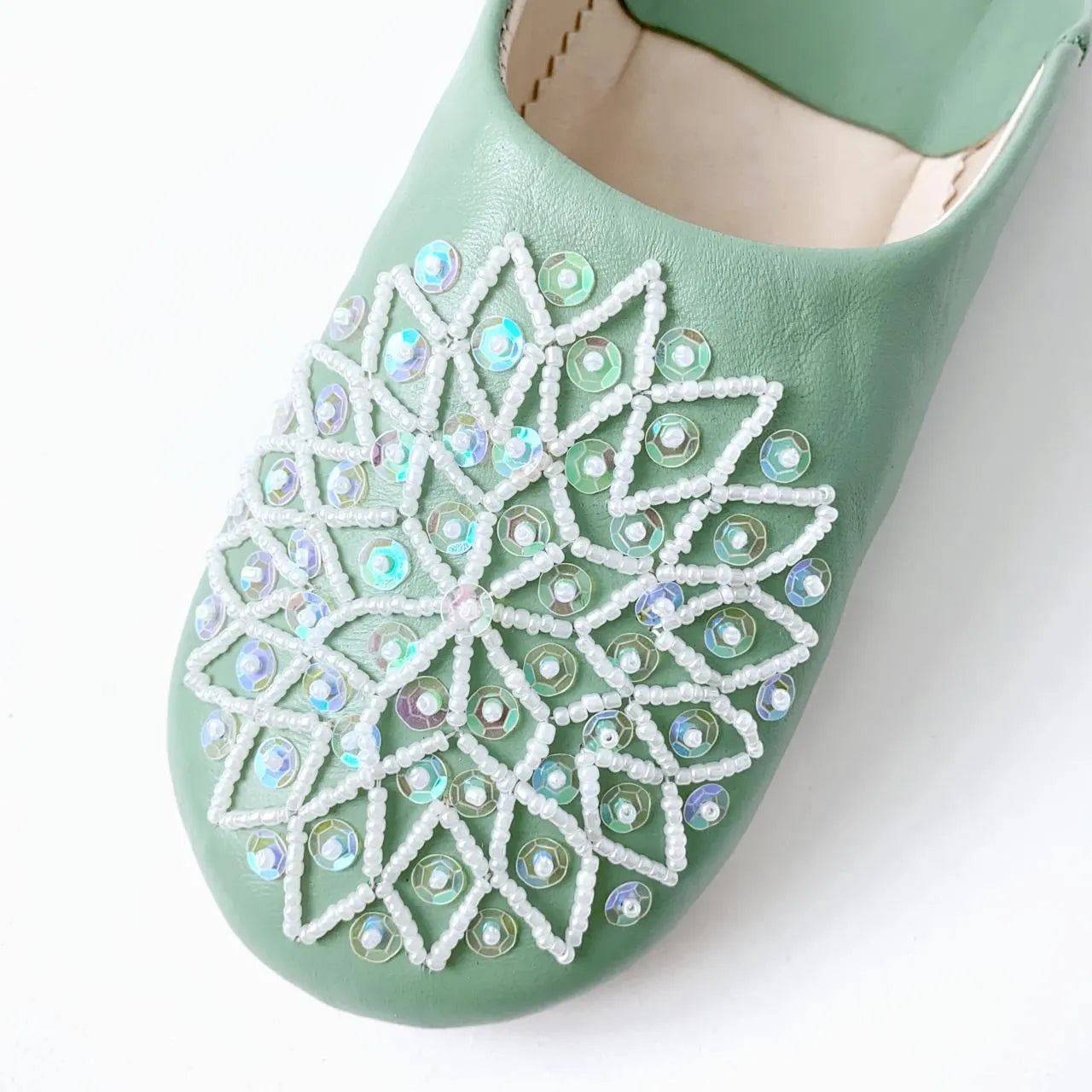 Handcrafted Moroccan Leather Babouches - Elegant Green Traditional Slippers
