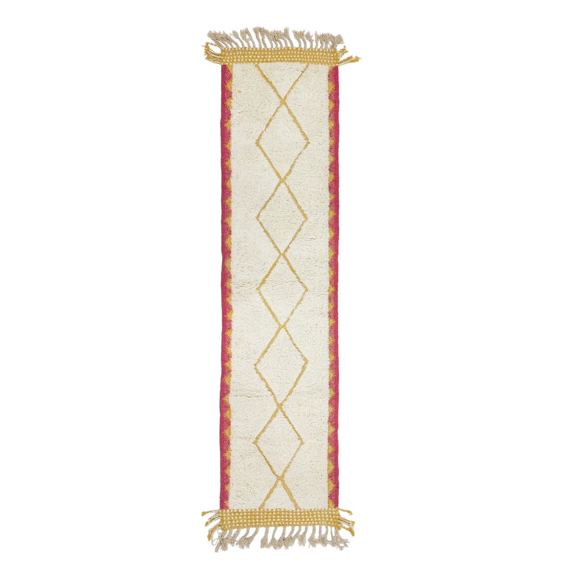CUTE BENIOURAIN RUG, Handmade Rug 2X10, Pink & Mustard Runner Rug, Berber Wool Rug, Geometric Wool Rug, Runner Rug, Area Rug, Handwoven Rug