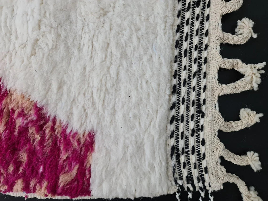 BENI OURAIN RUG, Fluffy Moroccan Rug, Handmade Custom Rug, Blue & Pink Area Rug, Beautiful Shag Beni Rug, Knotted Berber Carpet, Wool Rugs.