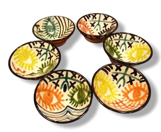 Set of 6 Ceramic Bowls Handcrafted, Artistic, Geometric Patterns, Vibrant Colors, Home Decor, Kitchen Accessories, Unique Tableware