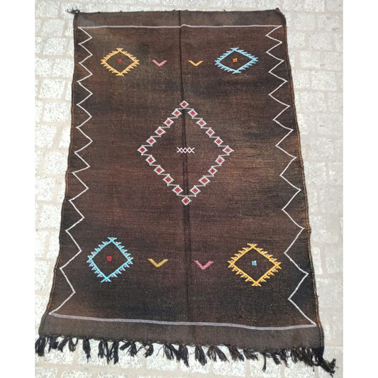 Moroccan Cactus Silk Rug, Handmade Sabra Cactus Rug, Berber Kilim Rug ,Authentic Azilal Rug, Brown Cactus Silk ,Bohemian Rug