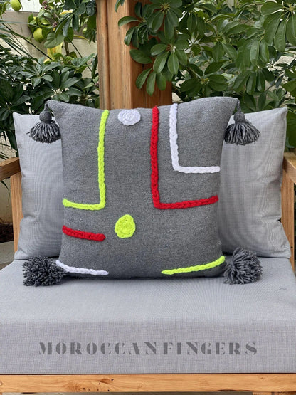 Geometric Pillow Covers 18X18 – Set of 2 Modern Handwoven Cushions, Recycled Cotton, Handmade in Morocco