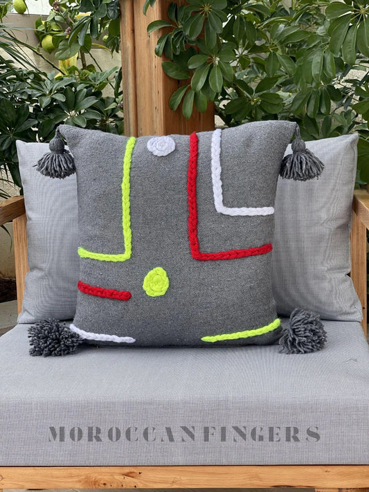 Geometric Pillow Covers 18X18 – Set of 2 Modern Handwoven Cushions, Recycled Cotton, Handmade in Morocco