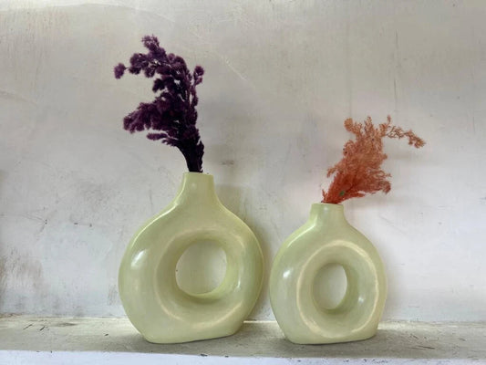 Pretty Stucco Home Deco Vase, Terracotta Vase Pistachio Color
