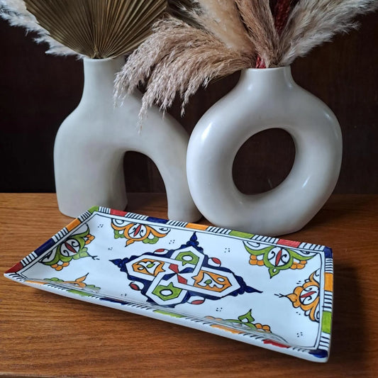 Hand-Painted Moroccan Rectangular Ceramic Dish – Colorful Serving Plate, Tapas Tray, Tableware, Boho Kitchen Decor