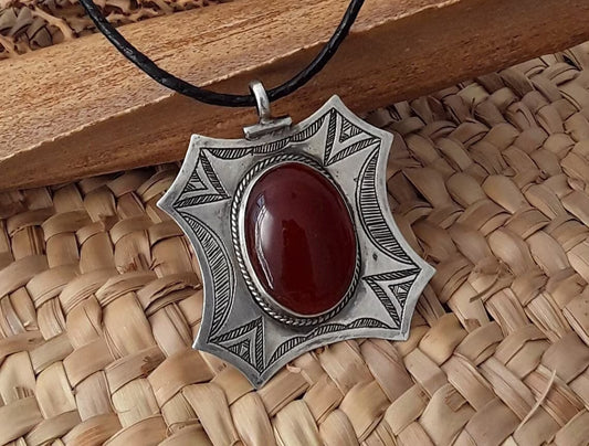 Berber Tuareg Silver and Carnelian Pendant