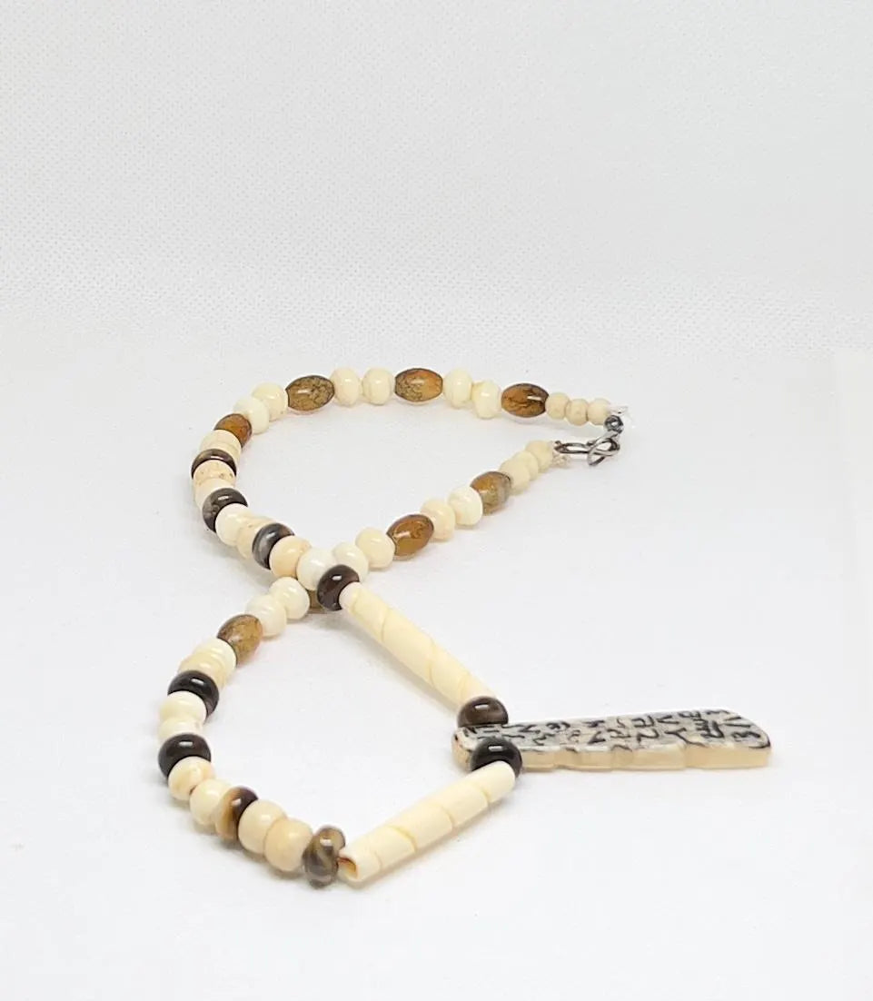 Antique African Bone Necklace with Wolf Fang Pendant, Real Bone Jewelry, Bone Choker with Tribal Pendant, Gift for Her or Him