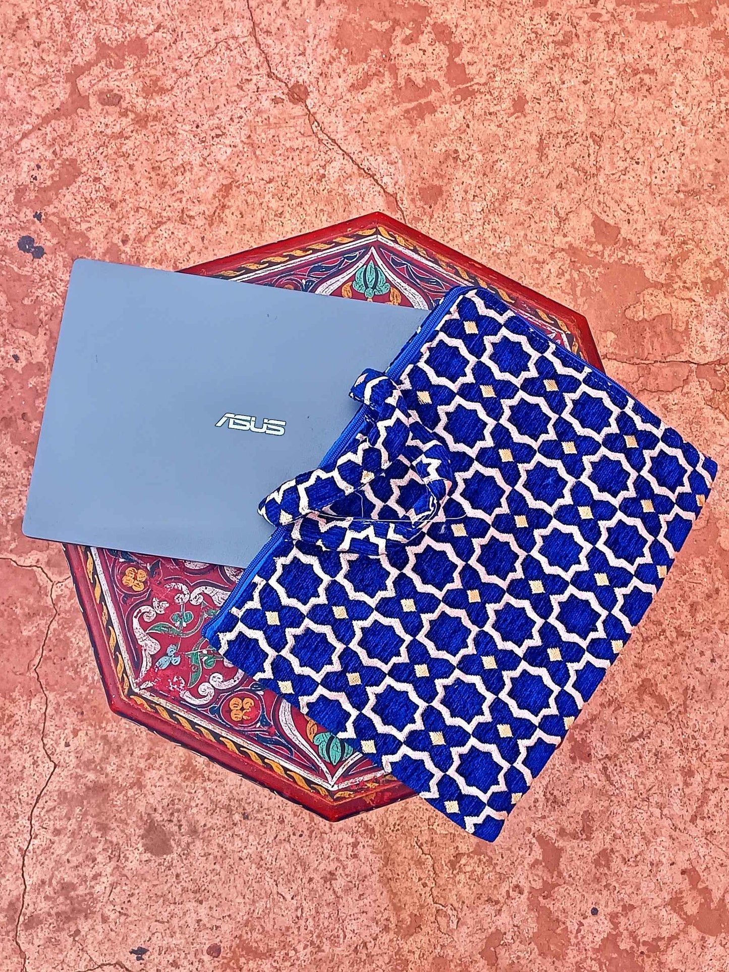 Handmade Moroccan Laptop Sleeve with Zellij Pattern | Stylish Macbook Air Sleeve | Custom Laptop Cover for Women & Men | Unique Office Gift
