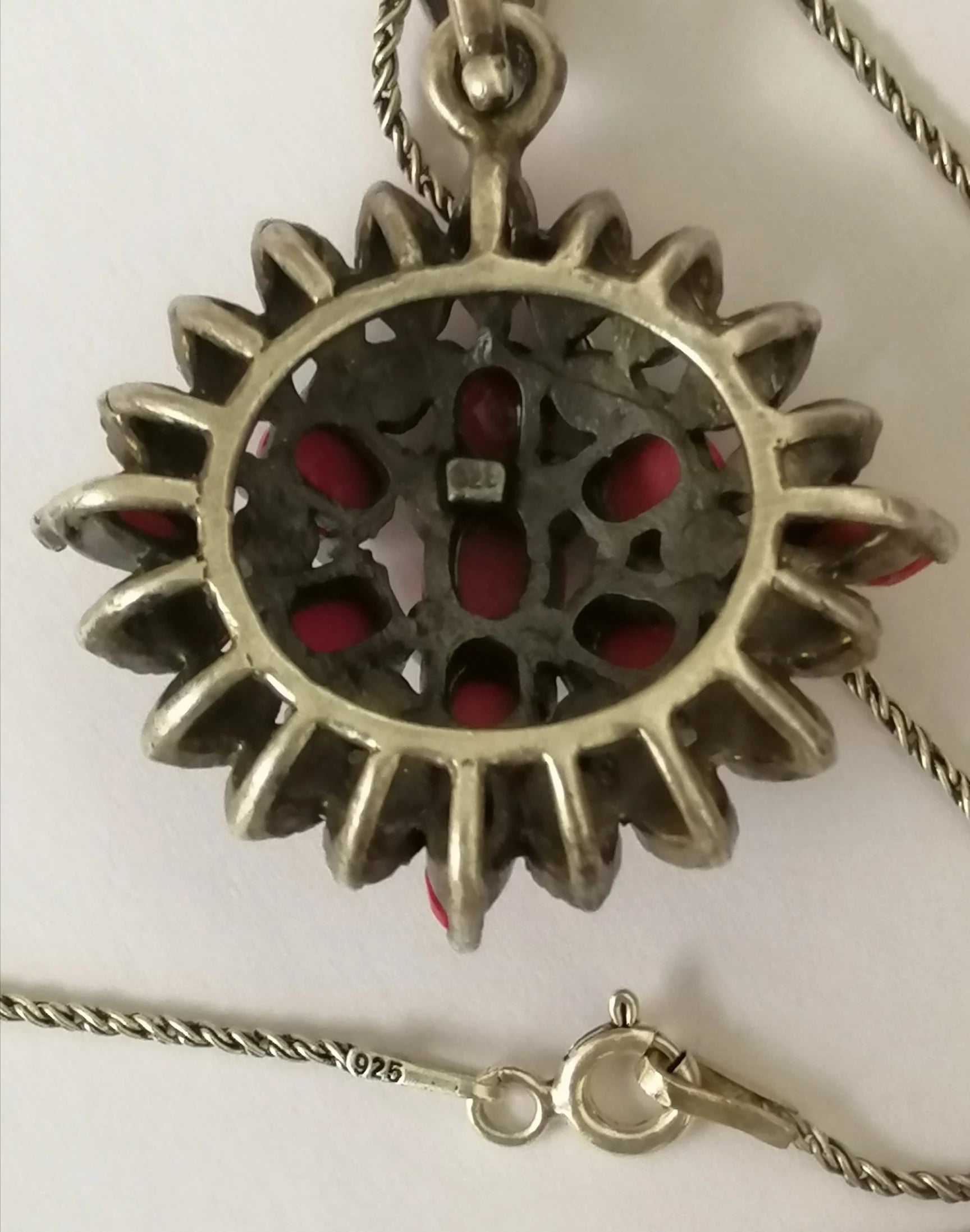 Red Resin and Sterling Silver 'Victoriana' Pendant