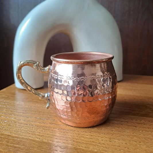 Handmade Hammered Copper Mug with Brass Handle – Moroccan Mule Cup – Vintage Drinkware – Artisanal Copper Cup for Kitchen or Bar