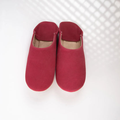 Red Moroccan Leather Slippers – Handmade Indoor House Shoes for Men & Women | Soft Suede & Leather Comfort