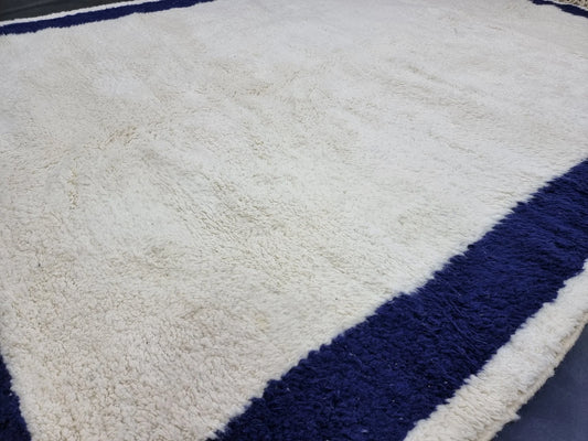 Gorgeous Moroccan Rug, Dark Blue Bordered Handmade Wool Area Rug