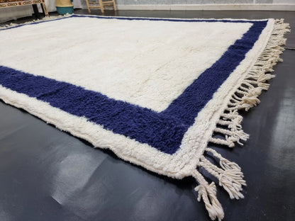 Gorgeous Moroccan Rug, Dark Blue Bordered Handmade Wool Area Rug
