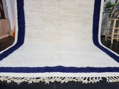 Gorgeous Moroccan Rug, Dark Blue Bordered Handmade Wool Area Rug