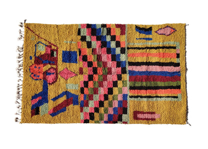 Yellow Wool Moroccan Rug with Geometric Pattern, 6x9 ft