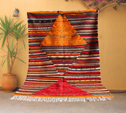 Wool Kilim Rug Morocco Flat Weave 9X12 Authentic Design