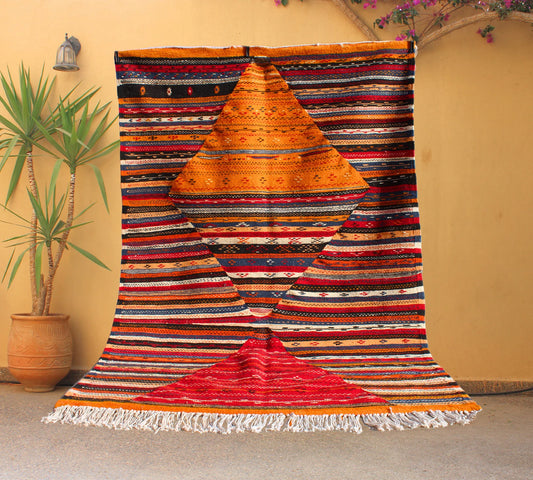 Wool Kilim Rug Morocco Flat Weave 9X12 Authentic Design
