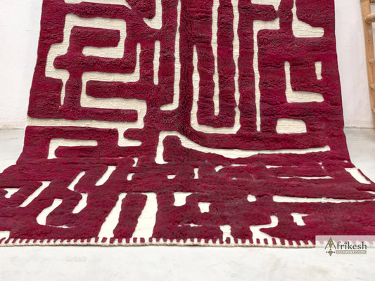 Fluffy Beni Rug, Burgundy Moroccan Rug, Hand-Tufted Wool Berber Carpet