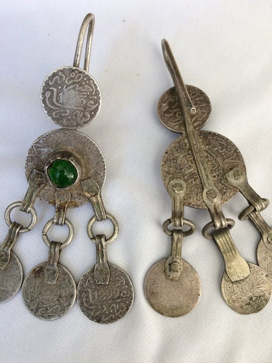 Berber Silver, Coin and Glass Earrings