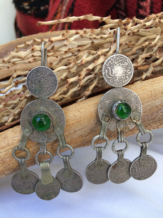 Berber Silver, Coin and Glass Earrings