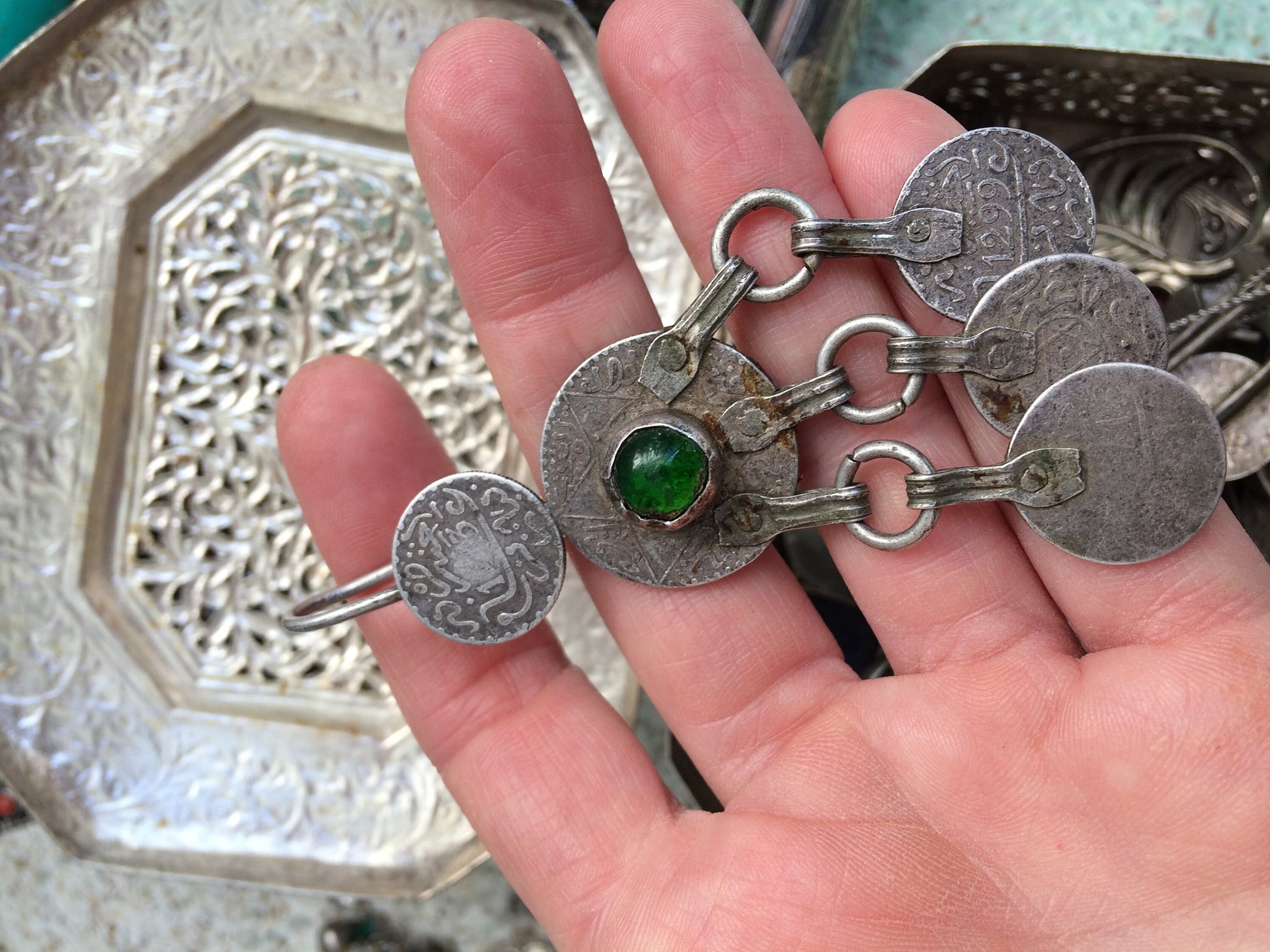 Berber Silver, Coin and Glass Earrings