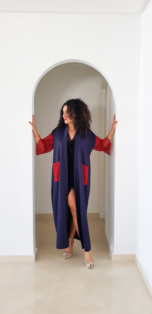 Handmade Summer Kimono Red Lace Kaftan Moroccan Caftan Beachwear Abaya Maxi Dress