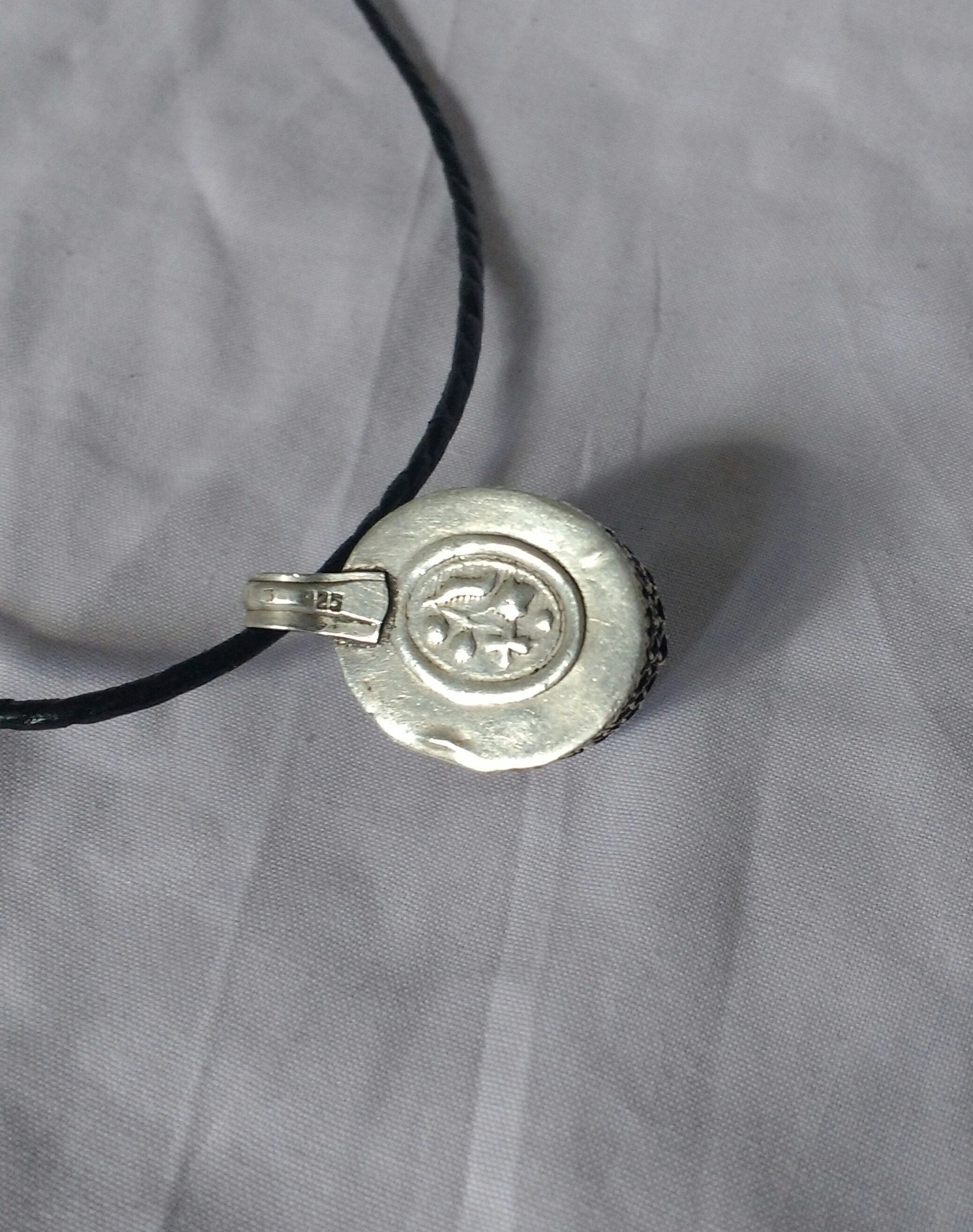 Moroccan Silver and Stone Pendant, Oval Box Style with Filigree