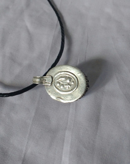 Moroccan Silver and Stone Pendant, Oval Box Style with Filigree