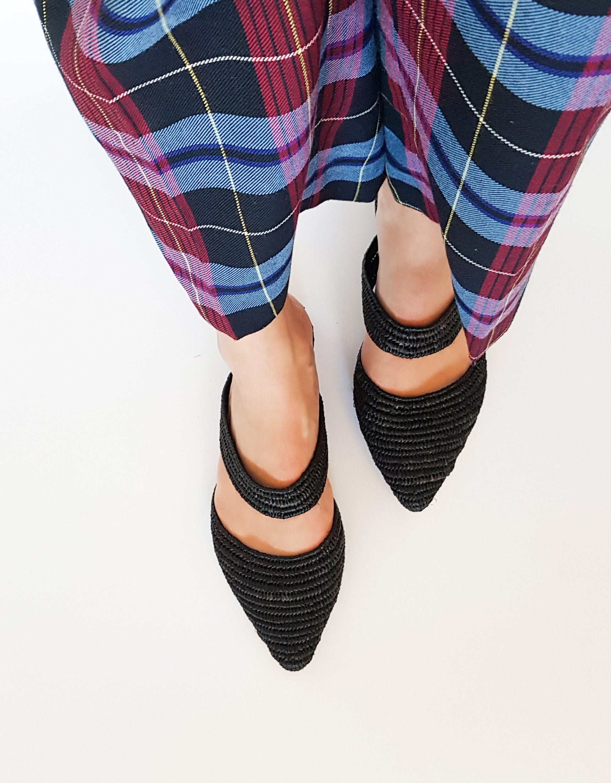 Ready to Ship, Raffia Shoes, Handmade Slippers, Black Summer Mules, Moroccan Shoes, High End Raphia Flats, Moroccan Babouch