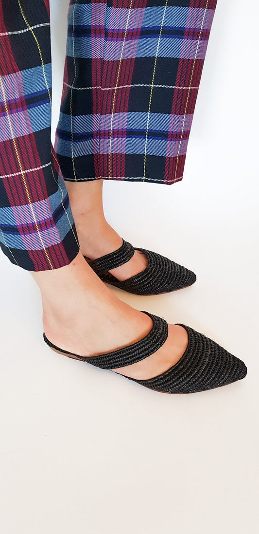 Ready to Ship, Raffia Shoes, Handmade Slippers, Black Summer Mules, Moroccan Shoes, High End Raphia Flats, Moroccan Babouch