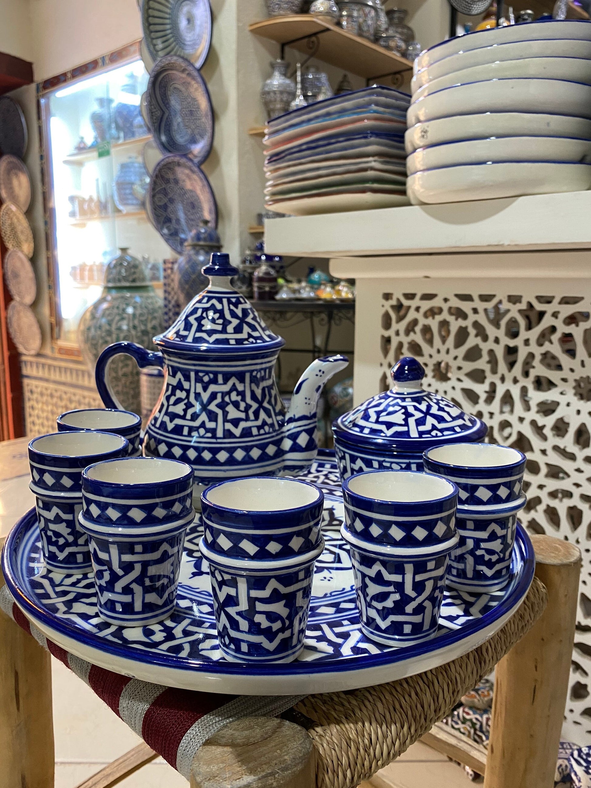Moroccan Ceramic Tea Service, Handmade and Hand Painted. Moroccan Ceramic Tea Set Handmade and Hand Painted. Tea Sets. Ceramics